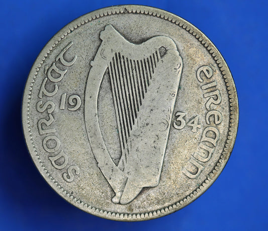 GENUINE 1934 Irish Half Crown 2/6 Ireland EIRE coin, 75% silver, Irish Hunter Horse [R05/25 30070]