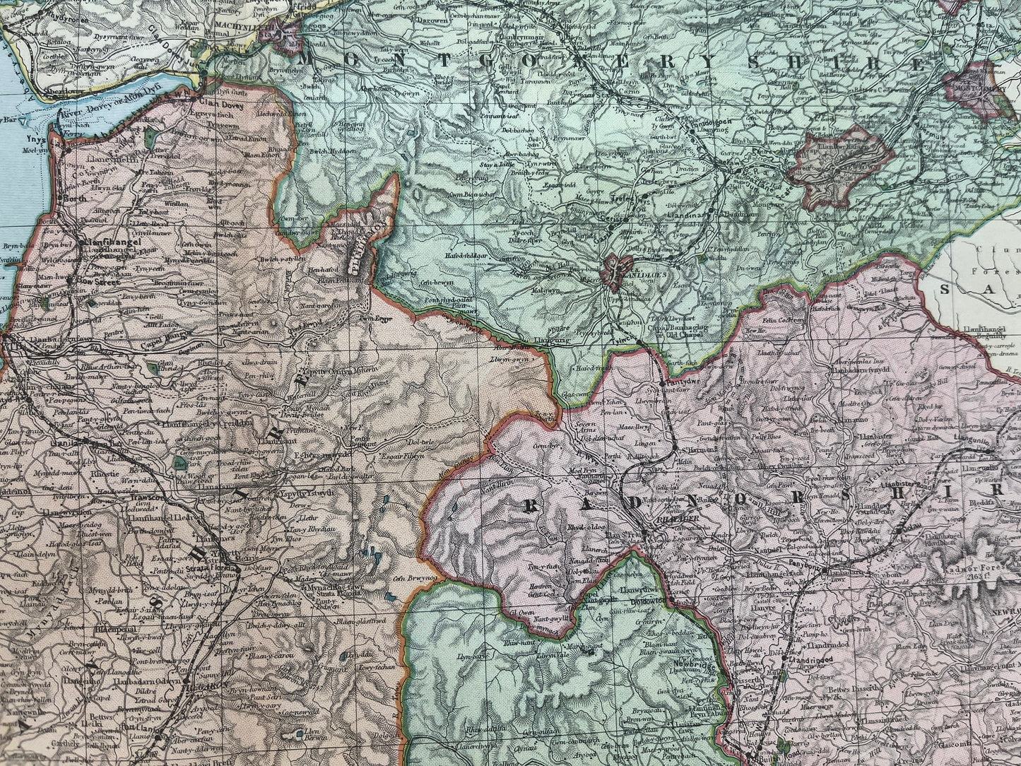 Unframed map Original 1891 Map Central Wales, 21x13 inch Posted in Tube      [R06/25 30197]