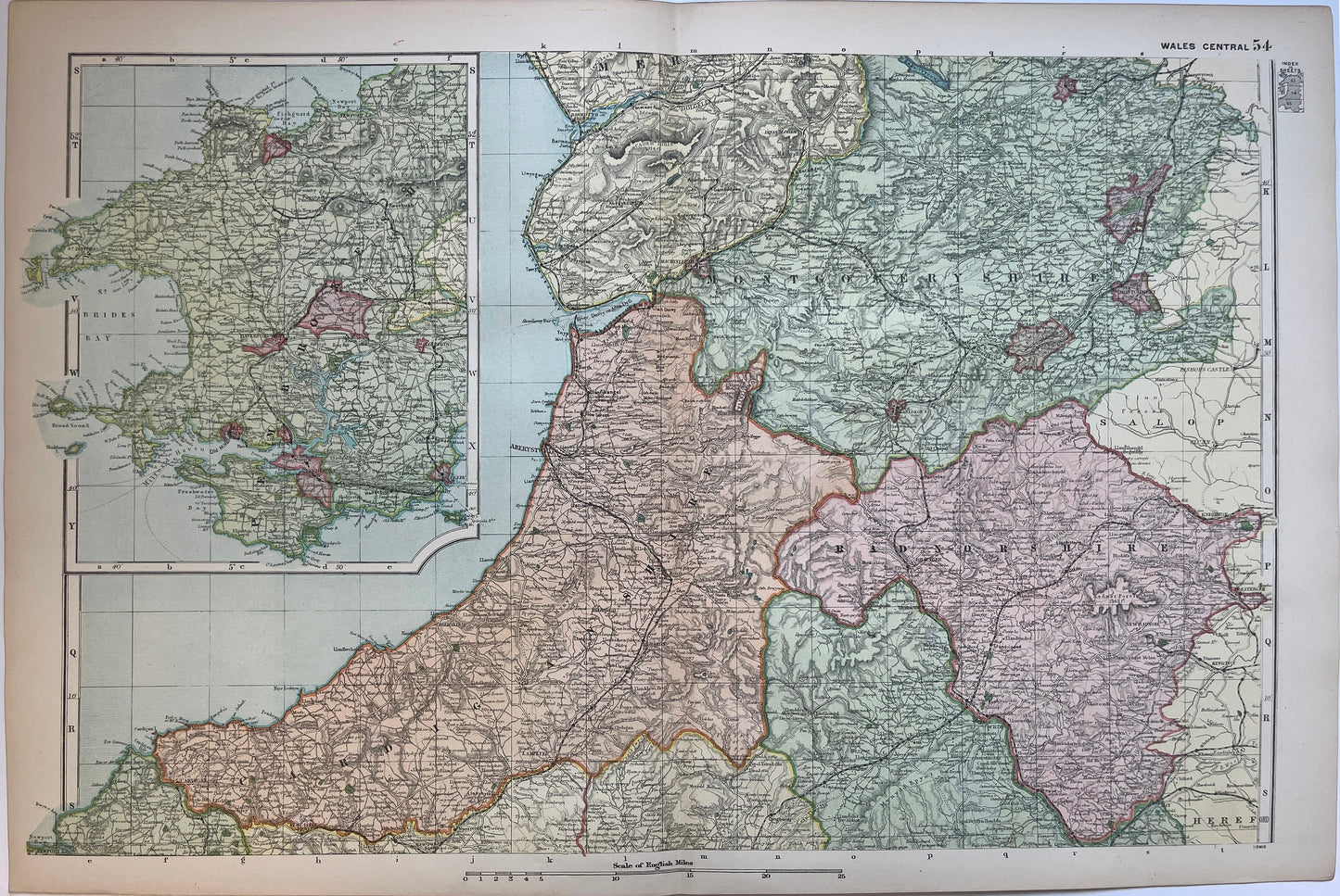 Unframed map Original 1891 Map Central Wales, 21x13 inch Posted in Tube      [R06/25 30197]