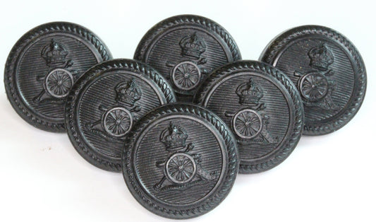 6x WW2 Royal Artillery uniform buttons, 17mm Economy, Bakelite type [ARTBUT]