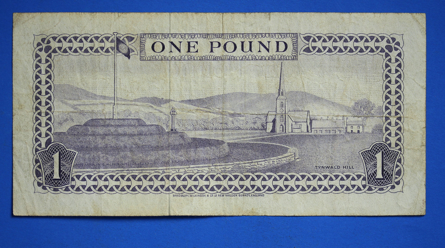 1972 Isle of Man One Pound Banknote, IOM Banknote, Prefix "G"   [07/24 30605]