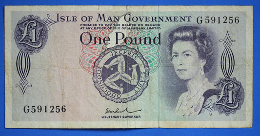 1972 Isle of Man One Pound Banknote, IOM Banknote, Prefix "G"   [07/24 30605]