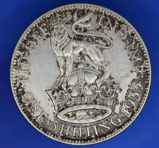 GENUINE British Coin -  1933 George V One Shilling, 50% silver coin  [07/24 30626]