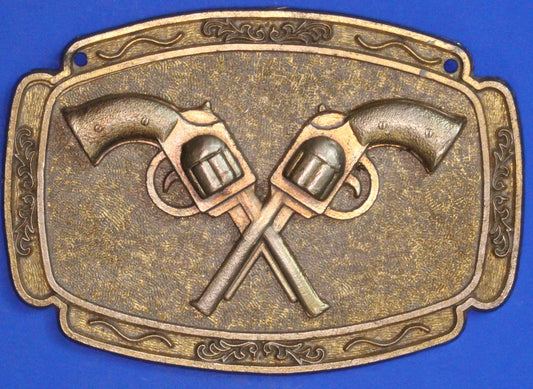 Vintage Crossed 6 guns brass plate, 4 1/2 x 3 inch  [R07/25 30577]