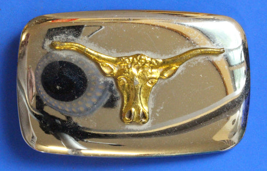 Vintage Steer's Head belt buckle, 3 1/4 x 2 inch, Chambers & Co USA  [R07/25 30584]