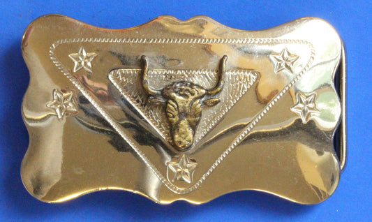 Vintage Steer's Head belt buckle, Chambers & Co USA, 2 3/4 x 1 1/2 inch  [R07/25 30585]
