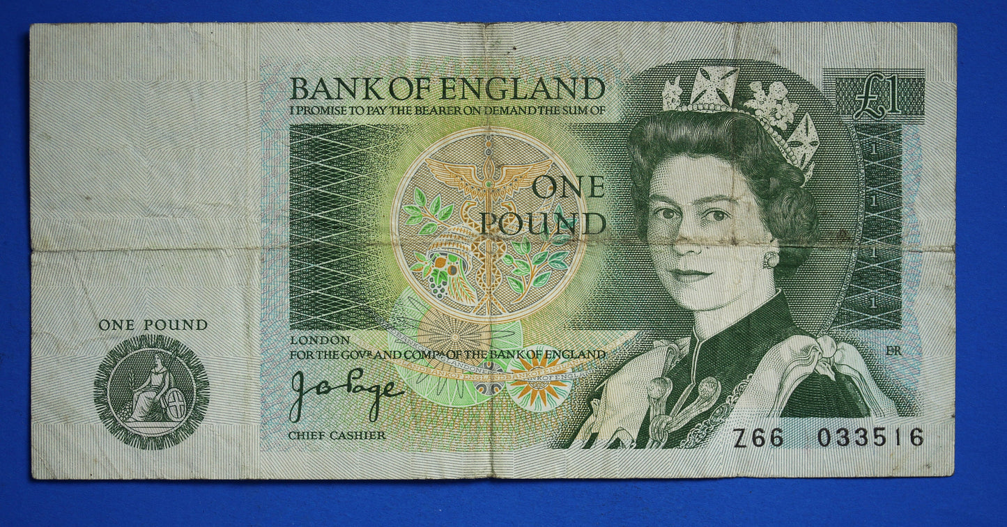 1978 Bank of England One pound 1 pound JB Page Prefix "Z66" banknotes, Elizabeth II            [07/24 30609]
