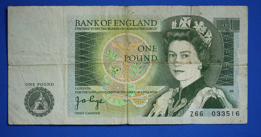 1978 Bank of England One pound 1 pound JB Page Prefix "Z66" banknotes, Elizabeth II            [07/24 30609]