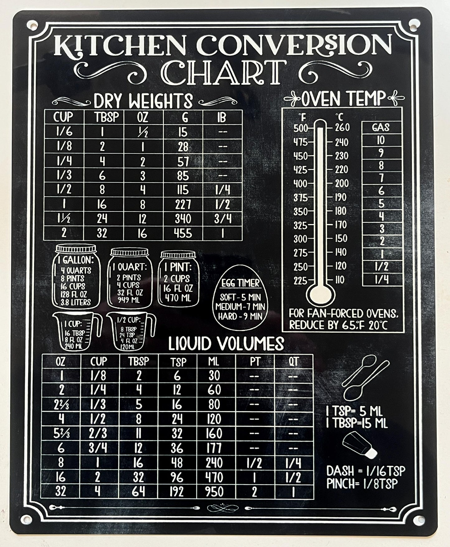 Aluminium Vintage Style Wall Sign - Kitchen Conversion Chart Weights Volume Metal Sign 8x6 inch [KITC2]