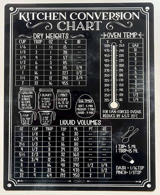 Aluminium Vintage Style Wall Sign - Kitchen Conversion Chart Weights Volume Metal Sign 8x6 inch [KITC2]