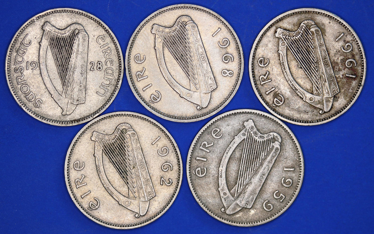 GENUINE 5 Irish Sixpences 6d Ireland EIRE Irish Wolfhound coins, various dates [08/24 30756]