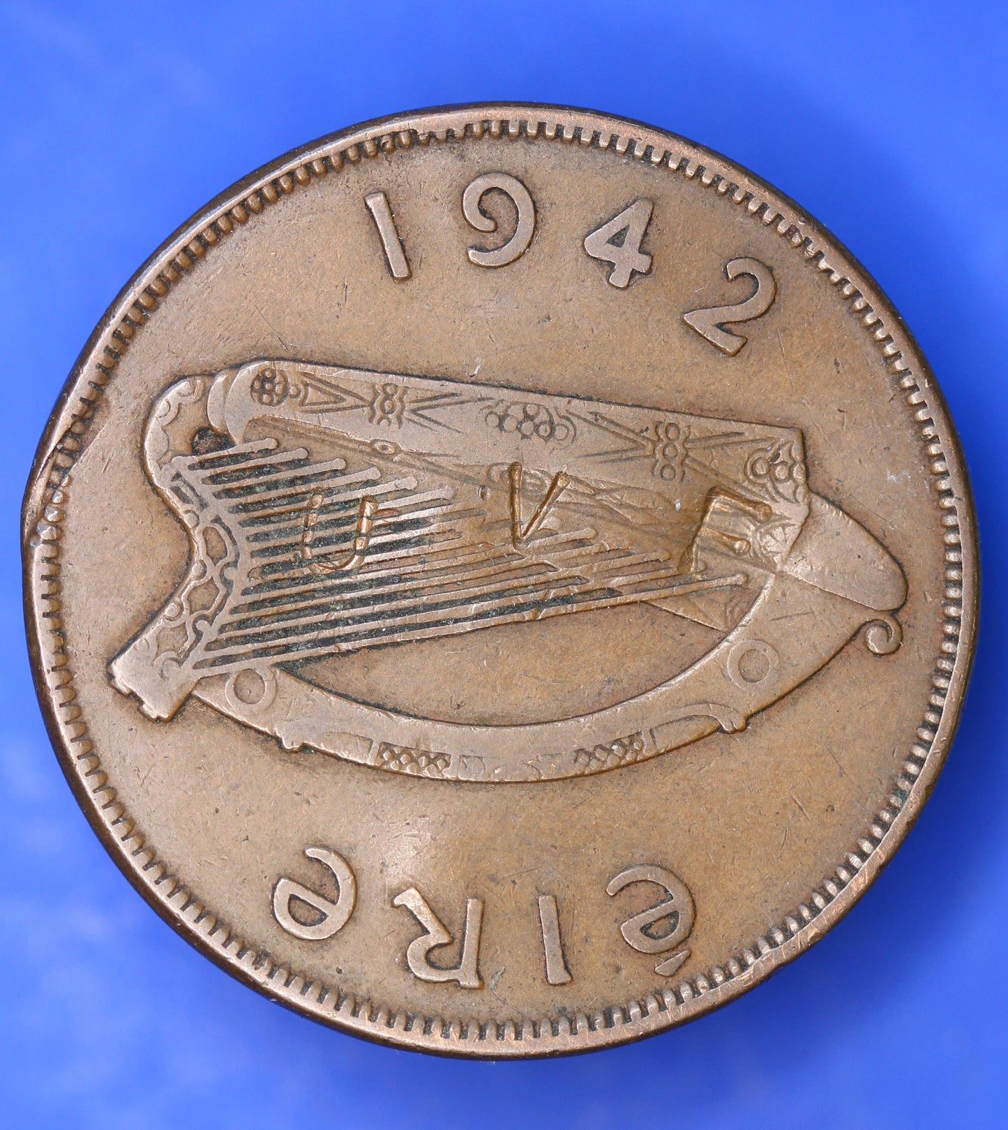 GENUINE 1942 Irish Pennies 1d EIRE Ireland, DEFACED, Protest coin         [10/24 29780]