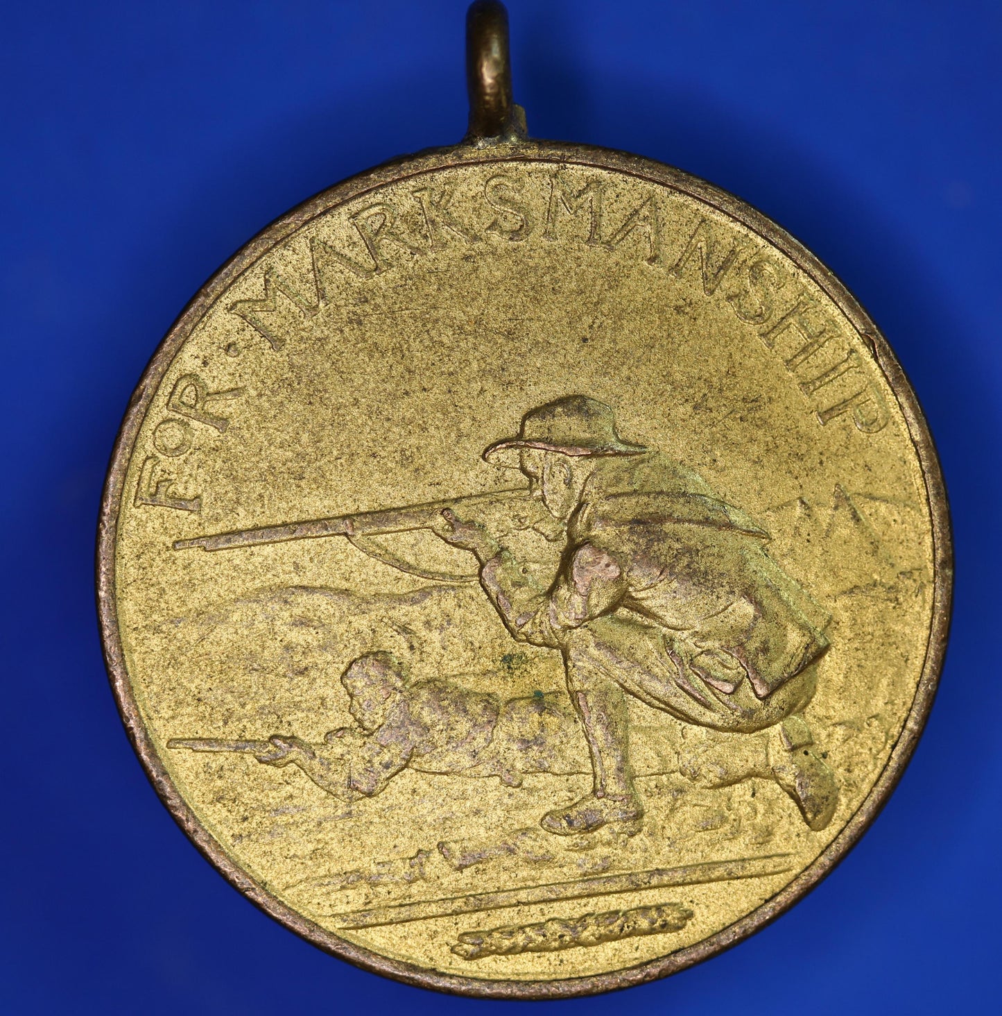 British Sports Medallions - 1965 British Sporting Rifle Club (BSRC) Marksman gold colour medal, 32mm      [R09/25 30849]