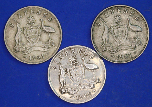 GENUINE - George VI & Elizabeth II Australia Sixpences 6d coins Coin     [R10/25 31133]