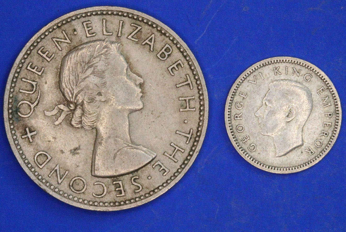 GENUINE - George VI  Elizabeth II New Zealand threepence 3d & florin coins    [R10/25 31132]