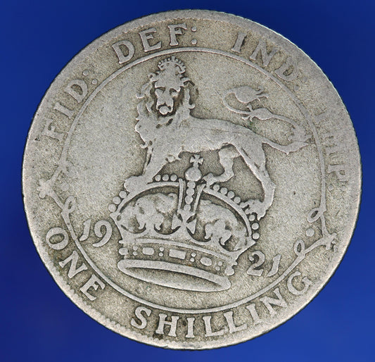 GENUINE British Coin -  1921 George V One Shilling, 50% silver coin  [10/24 31292]