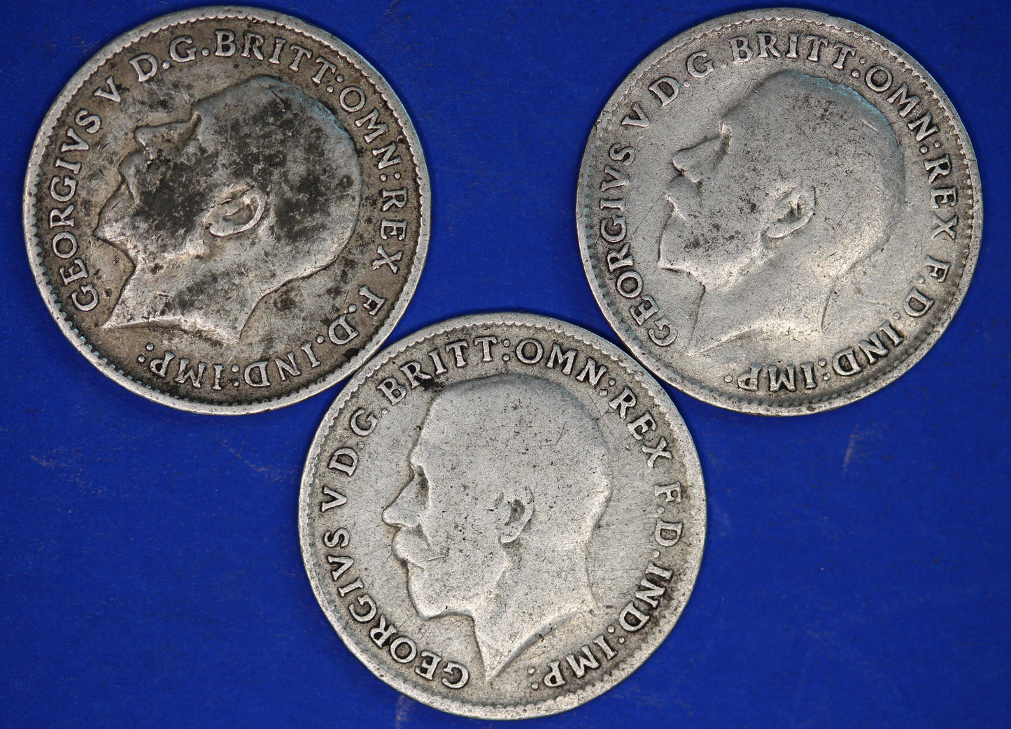 GENUINE British Coins -  George V threepences, 92.5% silver 3d coins  [10/24 31244]