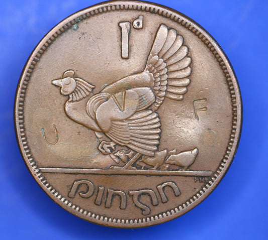 GENUINE 1942 Irish Pennies 1d EIRE Ireland, DEFACED, Protest coin         [10/24 29780]