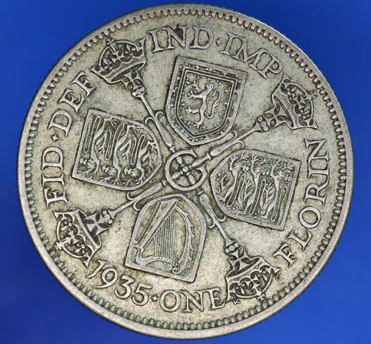 GENUINE British Coin -  1935 George V florin, 50% silver coin  [10/24 31280]