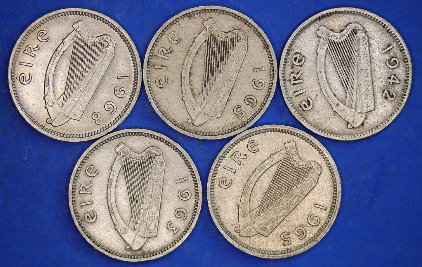 GENUINE 5 Irish Threepences 3d Ireland EIRE, Irish Hare coins, various dates [11/24 31423]