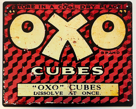 Aluminium Vintage Style Wall Sign - Oxo Cube Red Dissolve At Once 10x8 inch [OXO2]