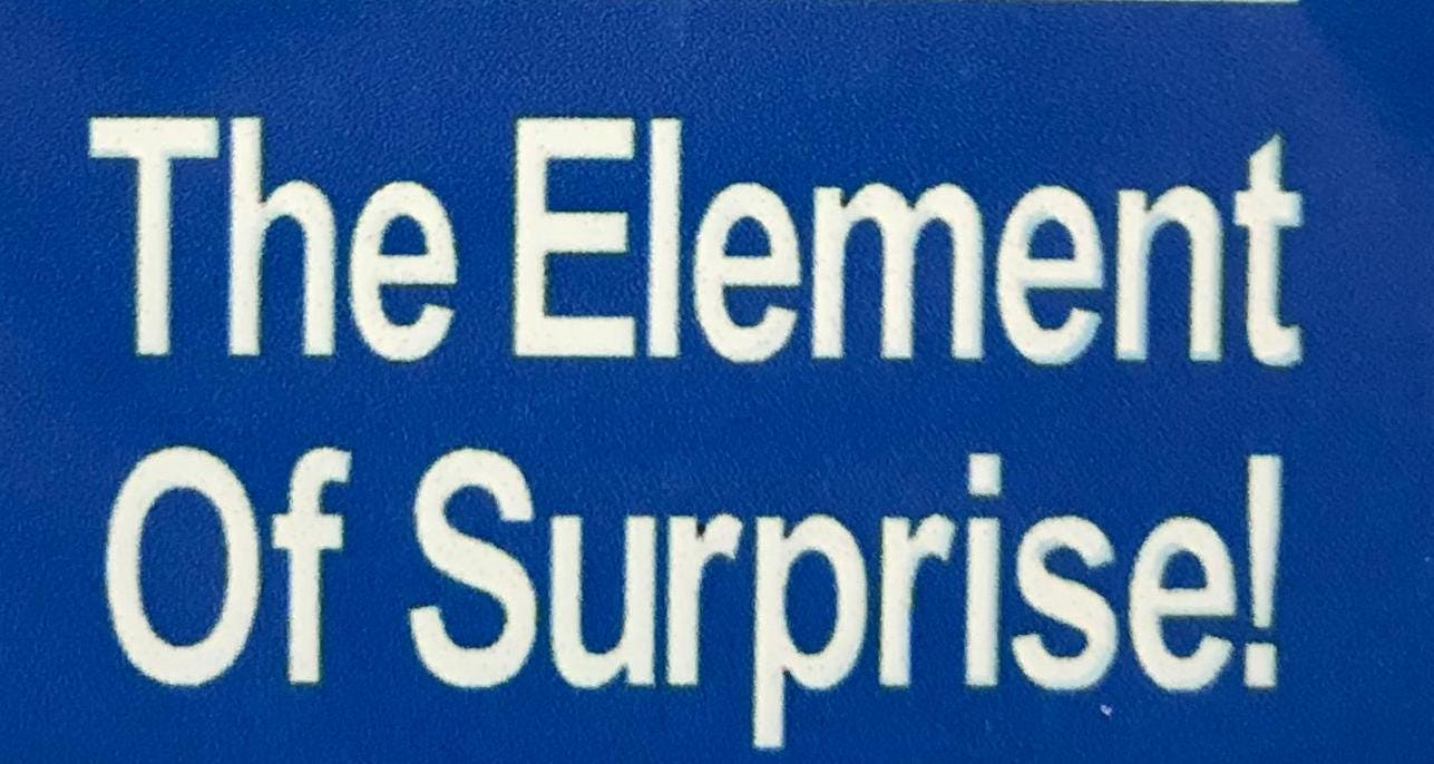 Metal Vintage Style Wall Sign - Ah! The Element Of Surprise 6x4 inch [AH01]