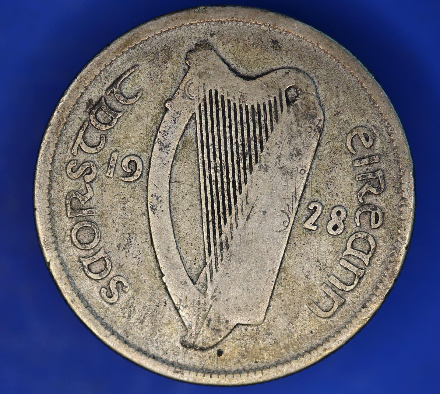 GENUINE 1928 Irish florin two shillings Ireland EIRE coin, Salmon Coin, 75% silver [12/24 31594]
