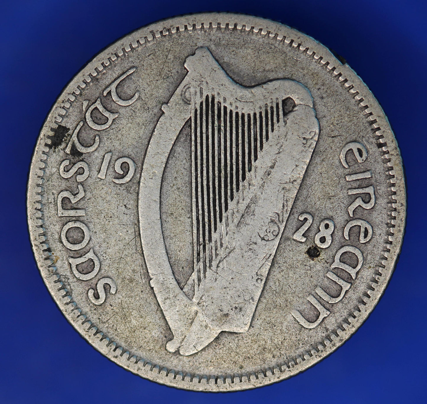 GENUINE 1928 Irish shilling Ireland EIRE coin, 75% silver, Bull Coin [12/24 31587]