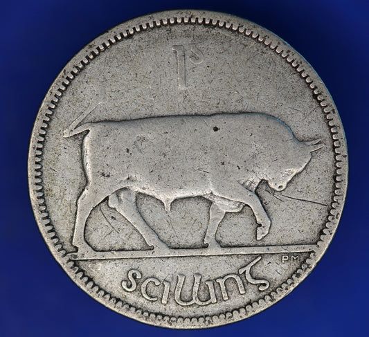 GENUINE 1935 Irish shilling Ireland EIRE coin, 75% silver, Bull Coin [12/24 31590]