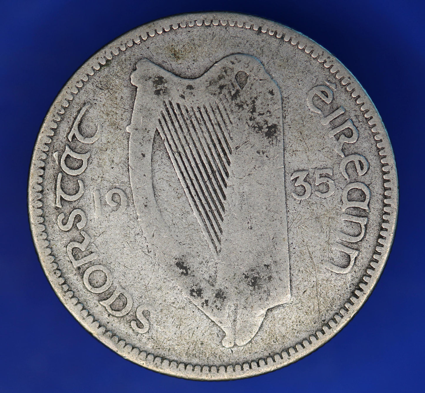 GENUINE 1935 Irish shilling Ireland EIRE coin, 75% silver, Bull Coin [12/24 31590]