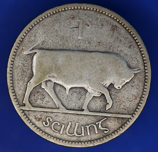 GENUINE 1939 Irish shilling Ireland EIRE coin, 75% silver, Bull Coin [12/24 31595]