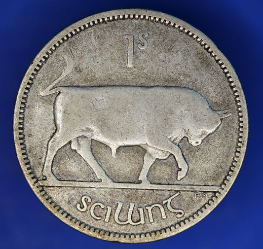 GENUINE 1939 Irish shilling Ireland EIRE coin, 75% silver, Bull Coin [12/24 31597]