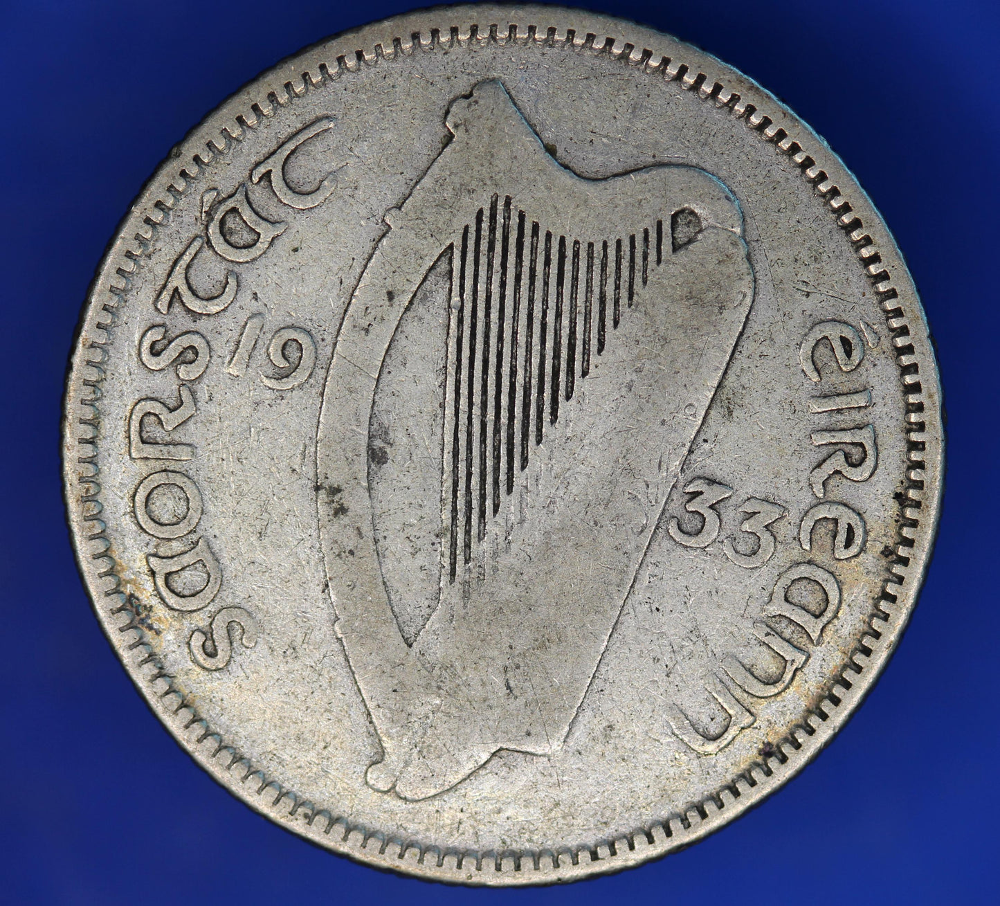 GENUINE 1933 Irish shilling Ireland EIRE coin, 75% silver, Bull Coin [12/24 31598]