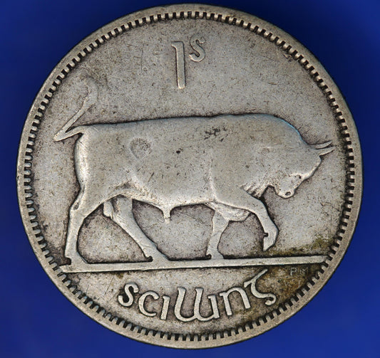 GENUINE 1939 Irish shilling Ireland EIRE coin, 75% silver, Bull Coin [12/24 31599]