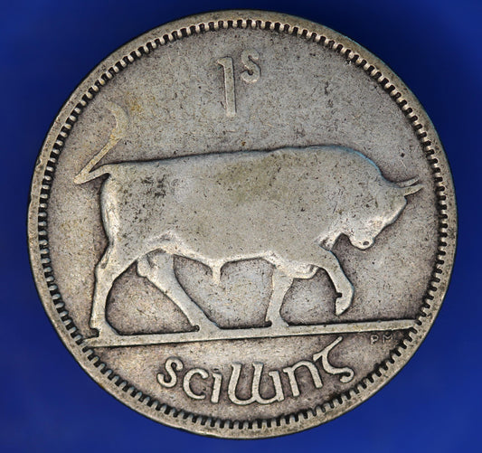 GENUINE 1940 Irish shilling Ireland EIRE coin, 75% silver, Bull Coin [12/24 31601]