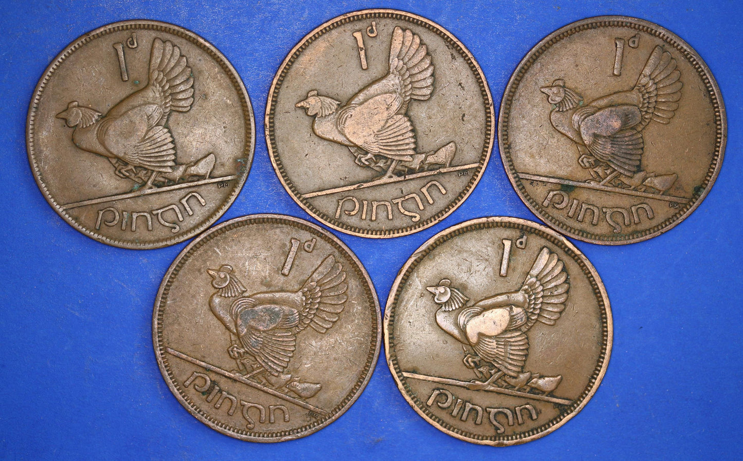 GENUINE Collection Irish Penny 1d EIRE Ireland coins, Hen with chicks, different dates [12/24 31688]