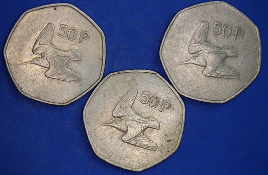 GENUINE Irish Ireland EIRE coins, Collection of Irish Coins - Fifty Pence 50p various dates, Woodcock [12/24 31701]