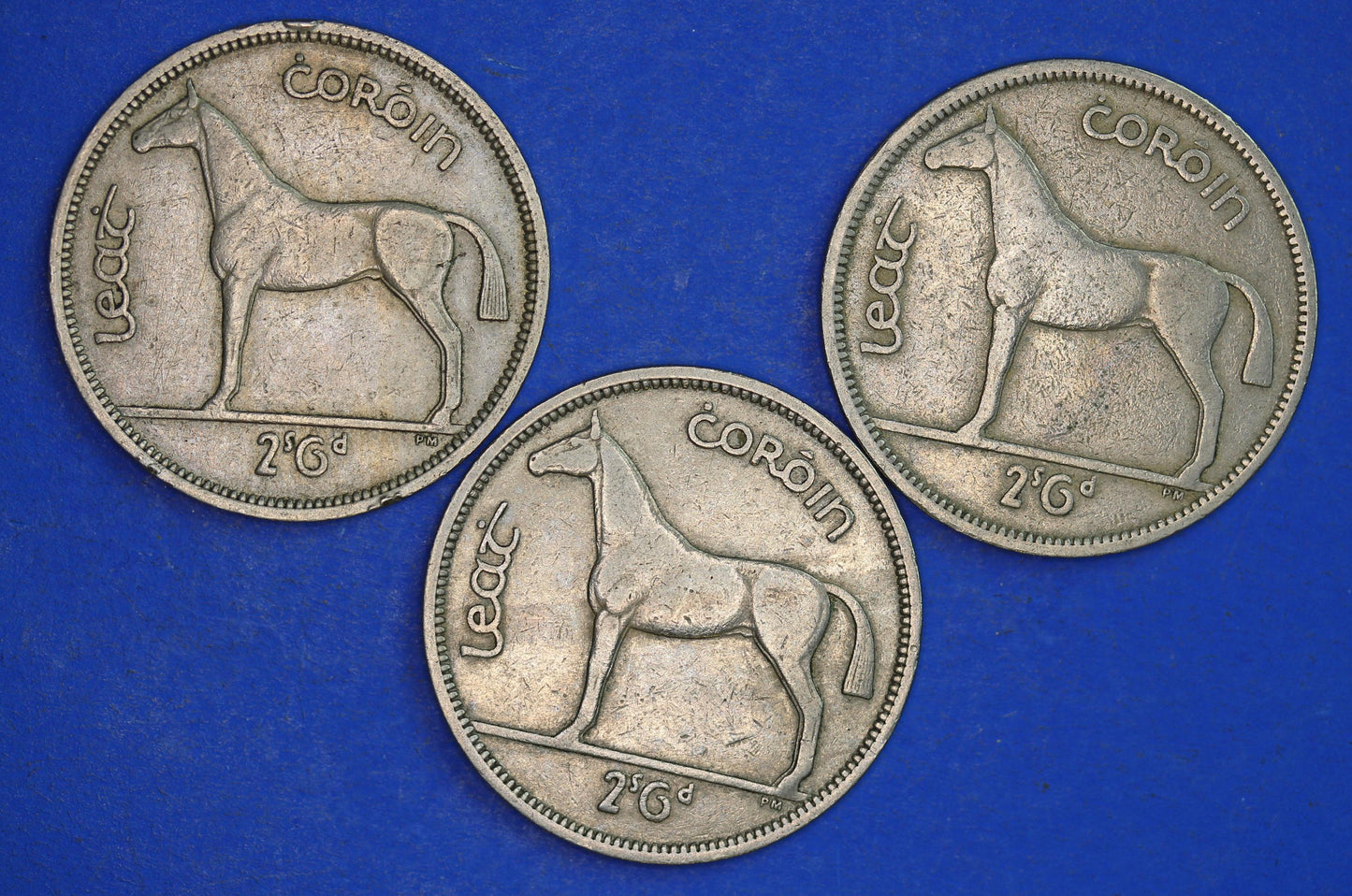 GENUINE 3 Irish Half Crowns 2/6 Ireland EIRE coins, Irish Hunter, various dates [12/24 31704]