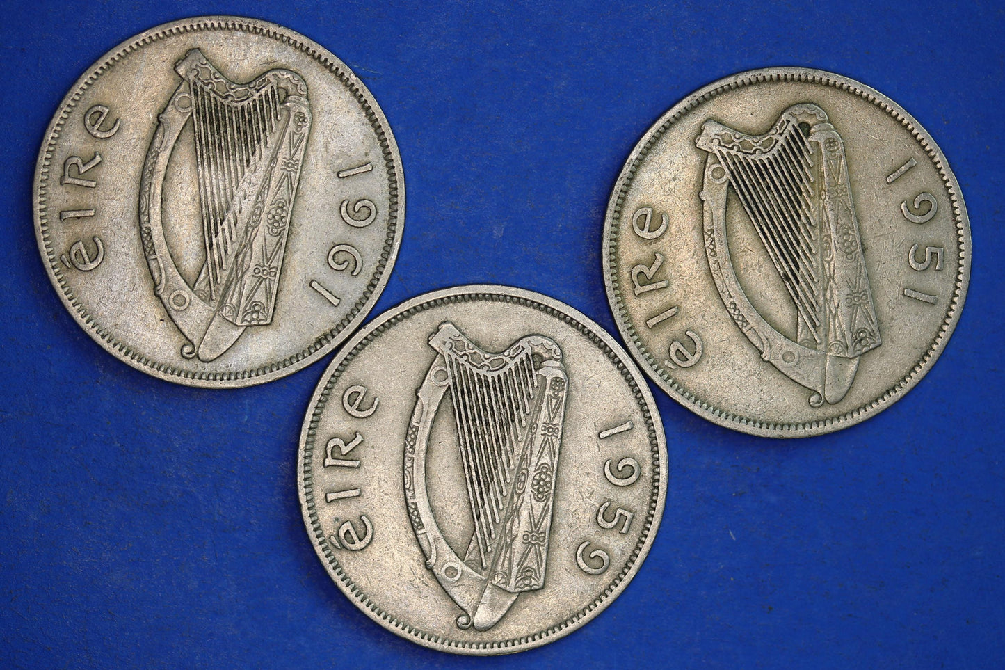 GENUINE 3 Irish Half Crowns 2/6 Ireland EIRE coins, Irish Hunter, various dates [12/24 31704]