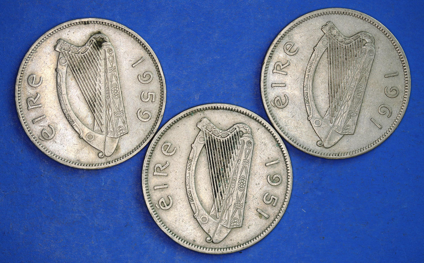 GENUINE 3 Irish Half Crowns 2/6 Ireland EIRE coins, Irish Hunter, various dates [12/24 31705]