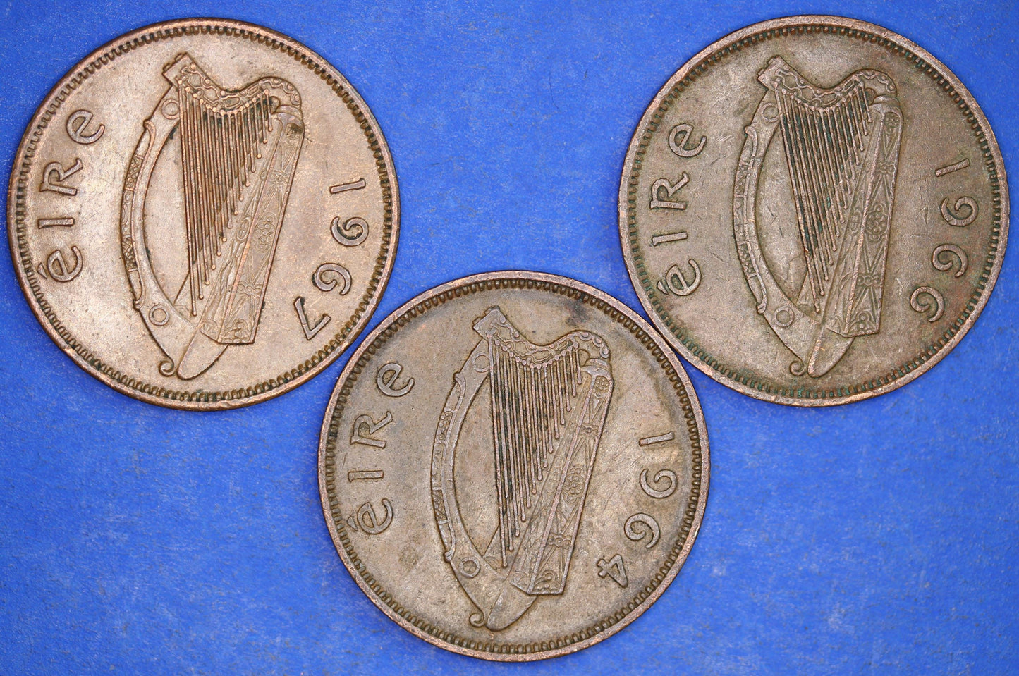 GENUINE Collection 3 Irish Half Penny Pennies 1/2d EIRE Ireland coins, different dates, Sow & Piglets [12/24 31712]