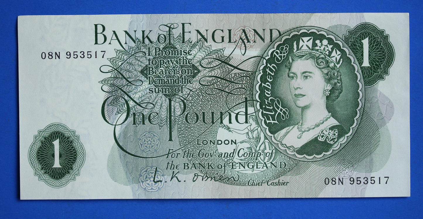 2x 1960 Bank of England One pound 1 pound, O'Brien "08N" Elizabeth II banknotes CONSECUTIVE   [12/24 31541]