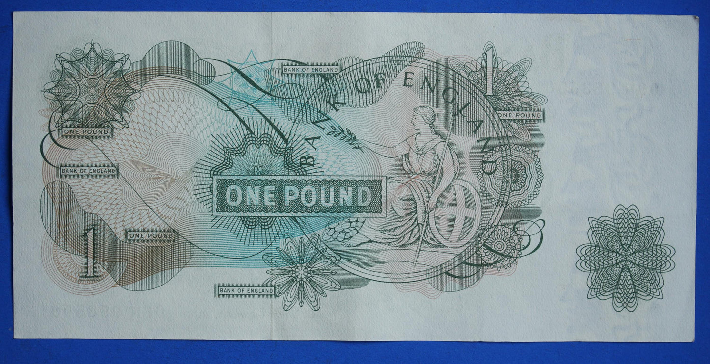 1960 Bank of England One pound 1 pound, O'Brien "08N" Elizabeth II banknote   [12/24 31542]