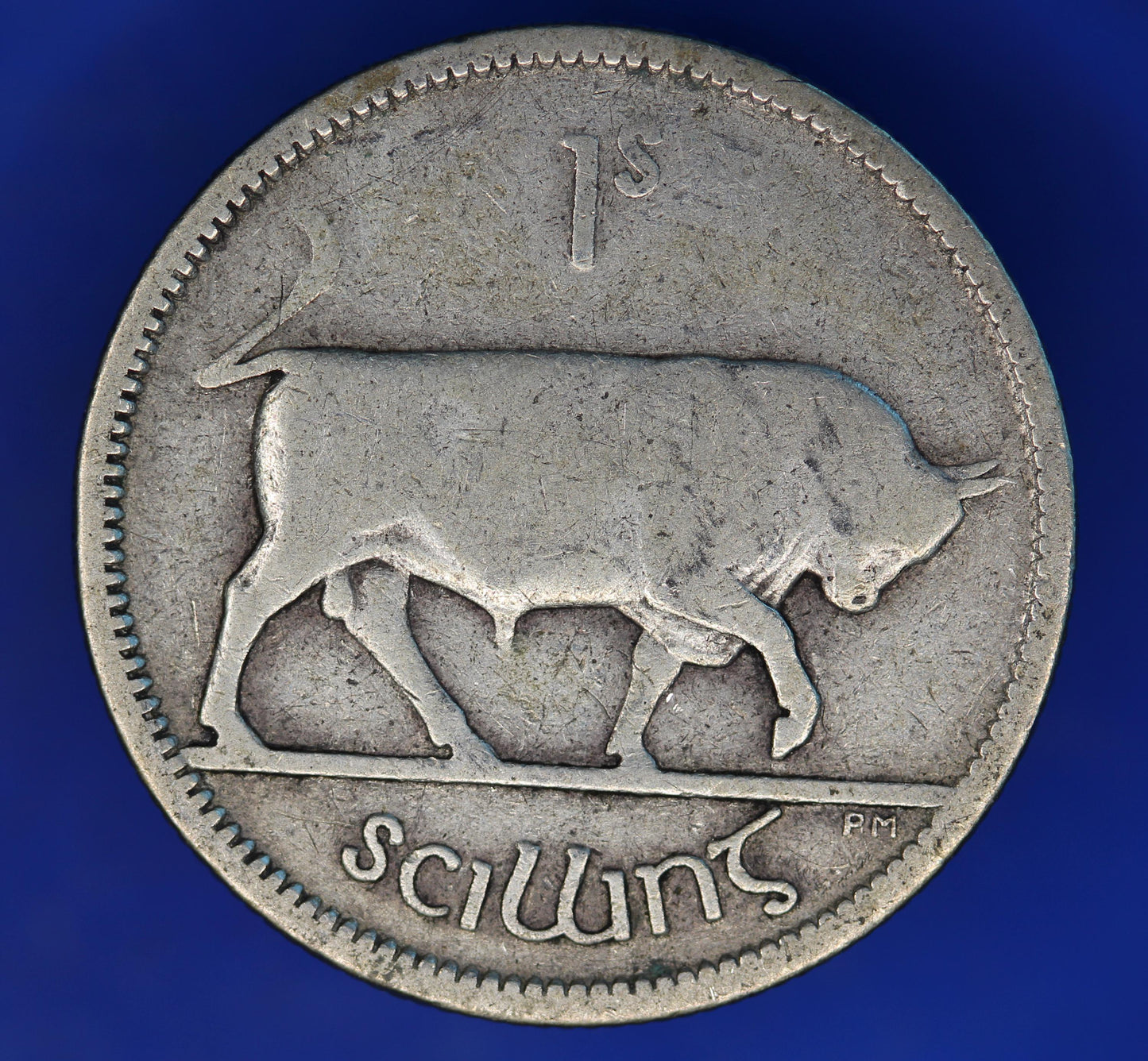 GENUINE 1928 Irish shilling Ireland EIRE coin, 75% silver, Bull Coin [12/24 31588]