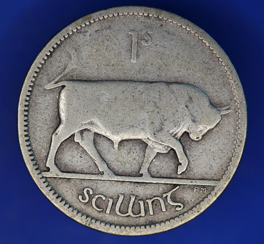 GENUINE 1928 Irish shilling Ireland EIRE coin, 75% silver, Bull Coin [12/24 31588]