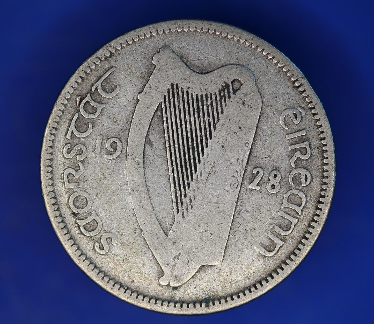 GENUINE 1928 Irish shilling Ireland EIRE coin, 75% silver, Bull Coin [12/24 31588]