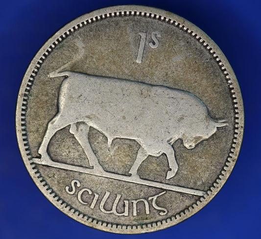 GENUINE 1939 Irish shilling Ireland EIRE coin, 75% silver, Bull Coin [12/24 31589]