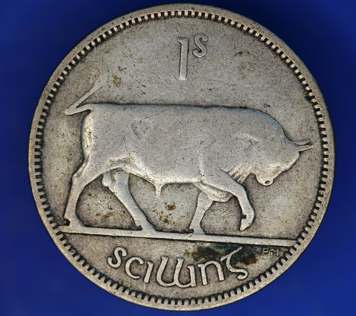 GENUINE 1939 Irish shilling Ireland EIRE coin, 75% silver, Bull Coin [12/24 31596]