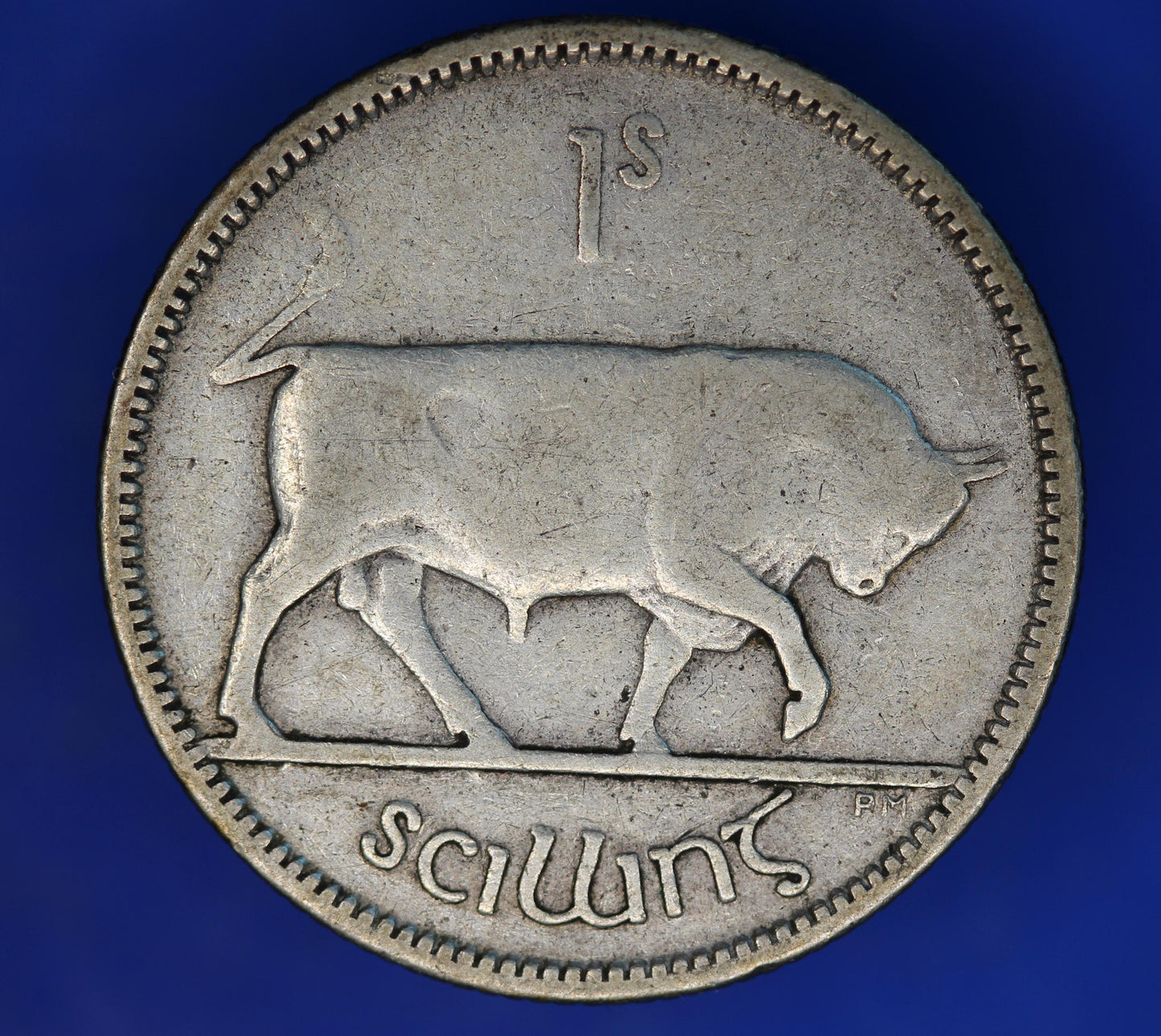 GENUINE 1933 Irish shilling Ireland EIRE coin, 75% silver, Bull Coin [12/24 31598]