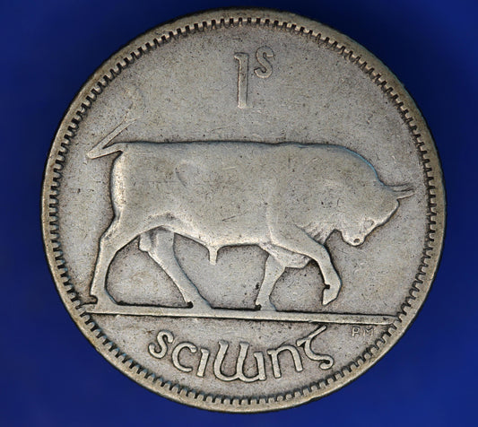 GENUINE 1933 Irish shilling Ireland EIRE coin, 75% silver, Bull Coin [12/24 31598]